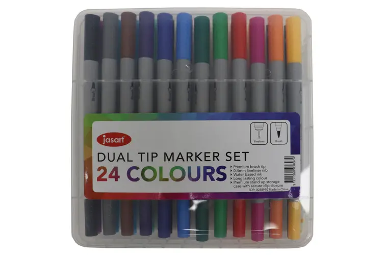 Jasart Dual Nib Brush Fineliner Set 24