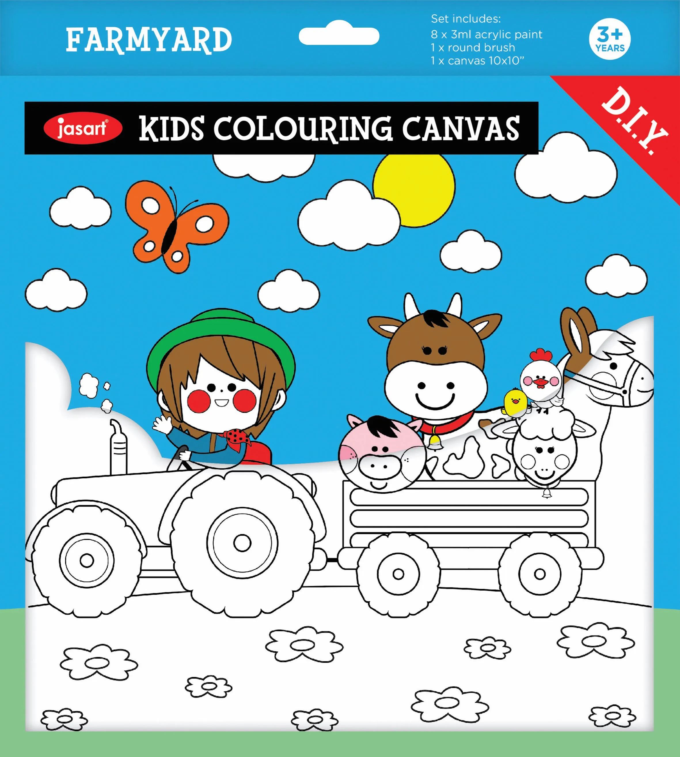 Jasart Colouring Canvas 10x10" Tractor Ride