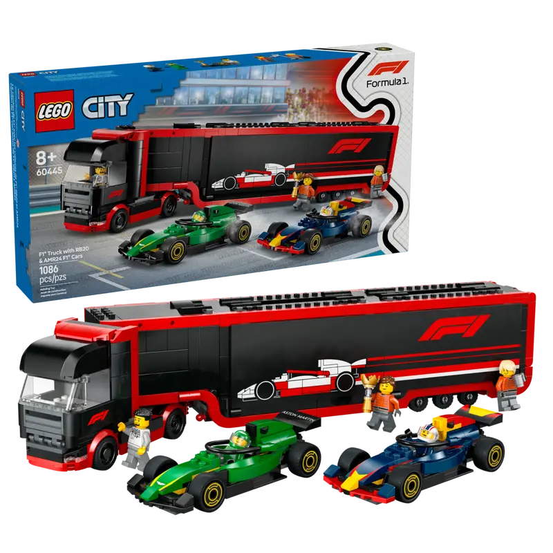 Lego City F1 Truck with RB20 & AMR24 60445