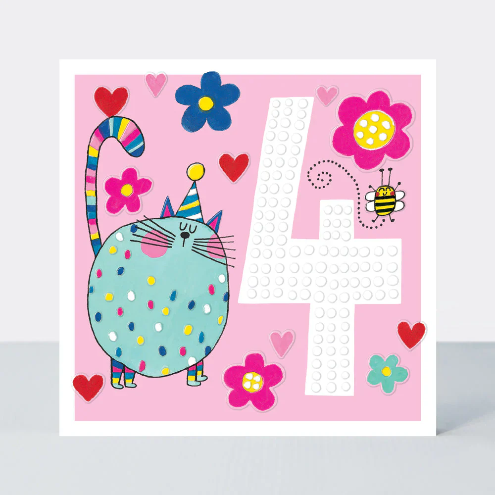Girl Cat - 4th Birthday Card