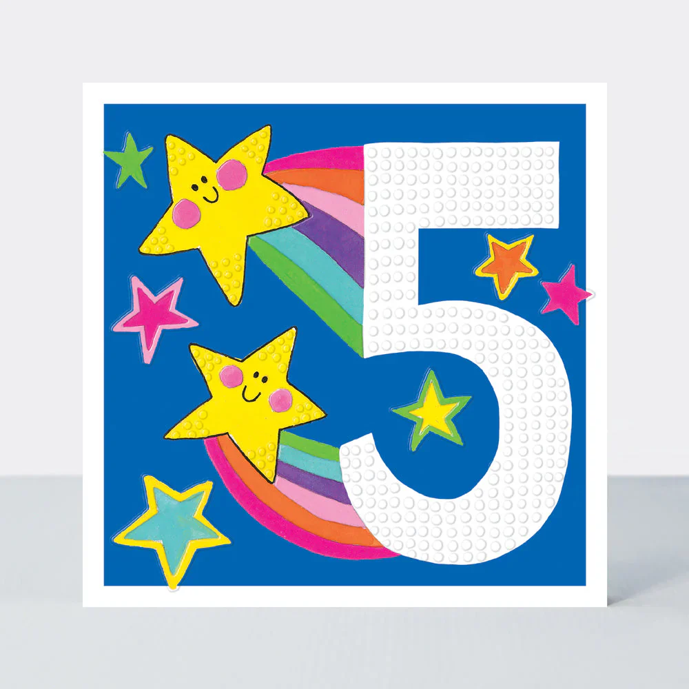 Girl Stars & Rainbows - 5th Birthday Card