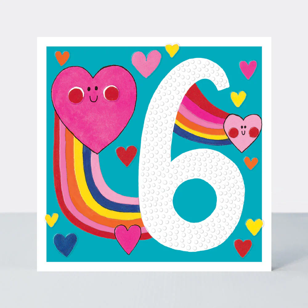 Girl Hearts & Rainbows - 6th Birthday Card